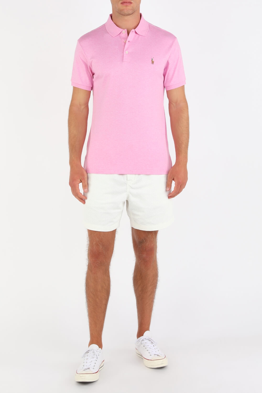 Knit Sleeve 3 Buttons Cotton Polo Shirt in Pink